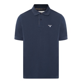 Barbour navy cotton polo shirt with contrast collar trim, three-button placket and embroidered logo on chest