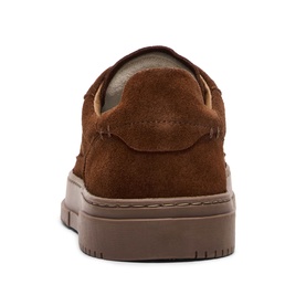 Steve Madden men's brown suede shoe, rear view showing contrast stitching and chunky brown rubber sole
