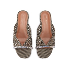 Kurt Geiger crystal-embellished flat mule sandals in bronze houndstooth with woven straps and diamant&eacute; trim, overhead view