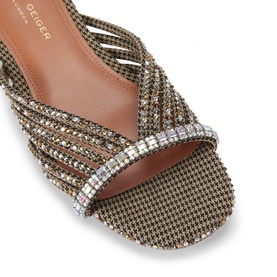 Kurt Geiger embellished sandal in bronze mesh with crystal-studded strappy upper and iridescent gem ankle strap detail
