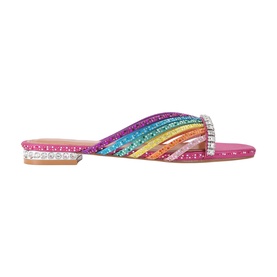 Kurt Geiger London flat slide sandal in multi rainbow sequin embellishment with crystal-trim toe strap and heel, flat sole