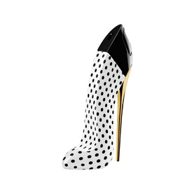 Carolina Herrera Good Girl Blush Eau de Parfum Summer Collector, iconic high-heel bottle in white polka dot with black cap and gold stiletto