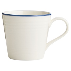 Gordon Ramsay mug in cream with blue rim detail, curved tapered body with integrated handle