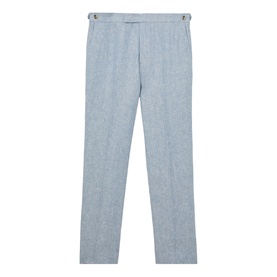Reiss soft blue slim-fit tailored trousers with hook-and-bar waistband fastening, flat front, and tapered leg