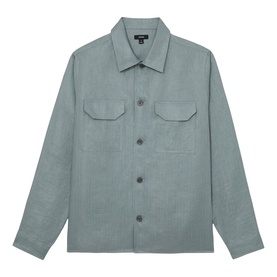 Reiss midnight green linen-blend overshirt with chest patch pockets and button-through front