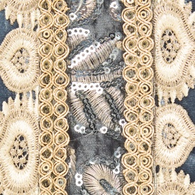 Luxury Garlands Embellished Velvet Pre-Tied Bow 42cm in multi, showing gold braid, sequin embellishment, embroidered detailing and sculpted loops