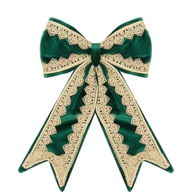 Luxury Garlands Deep Green Velvet Pre-Tied Bow 35cm with gold lace trim, structured loops and pointed tails