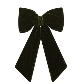 Luxury Garlands Deep Olive Velvet Pre-Tied Bow 35cm in green, double-sided velvet with sculpted loops and long trailing tails