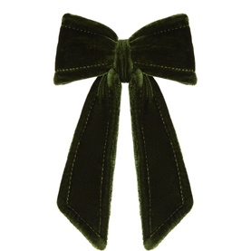 Luxury Garlands Mini Velvet Christmas Bow 19cm in green, featuring soft-touch velvet fabric, decorative stitched edges, and long trailing tails.
