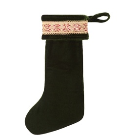 Luxury Garlands Victorian Velvet Christmas Stocking 52cm in green with pink and gold patterned cuff and hanging loop