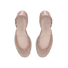 Christopher Esber beige embellished flat sandals with crystal-covered toe and ankle strap, overhead view showing both shoes