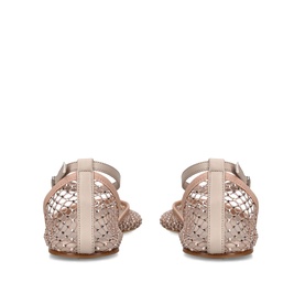 Christopher Esber beige woven mesh flat sandals with ankle strap and buckle fastening, rear view showing textured sole