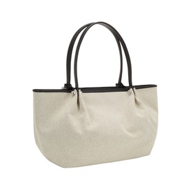 Max Mara Weekend canvas and leather top handle tote bag in black, cream textured body with dark twin handles and silver-tone hardware