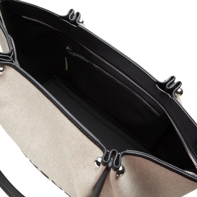 Max Mara Weekend black canvas and leather top handle bag, interior view showing zip pocket and structured lining