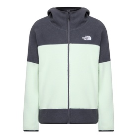 North Face fleece hoodie in Calcified Lime and Anthracite colourblock, full-zip with hood and logo badge on chest.