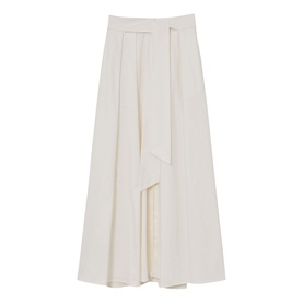 Reiss white midi skirt with tie waist detail and asymmetric draped front panel, A-line silhouette