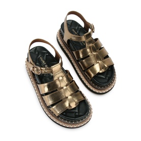 Kurt Geiger London metallic gold strappy fisherman sandals with chunky studded sole and ankle buckle strap