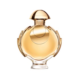 Paco Rabanne Olymp&eacute;a Elixir Eau de Parfum Intense, spherical amber-gold flacon with ornate gold cap and decorative base detail