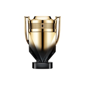 Paco Rabanne Invictus Elixir Parfum in a gold and black trophy-shaped bottle with twin handles and black base