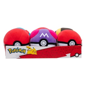 Pok&eacute;mon Pok&eacute; Ball plush toys in assorted styles including Pok&eacute; Ball and Master Ball, displayed in branded retail box, set of 3
