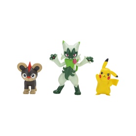 Pok&eacute;mon Battle Figure 3-pack featuring Pawmi, Leafeon, and Pikachu figures in assorted colours