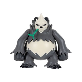 Pok&eacute;mon grey and white panda character figure with green leaf accessory and single horn, standing pose