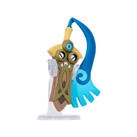 Pokemon small figure toy featuring a brown and blue character with a curved blue appendage, on a clear stand