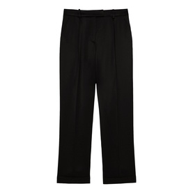 Reiss black wide-leg tailored trousers with front pleats and belt loops, flat lay view