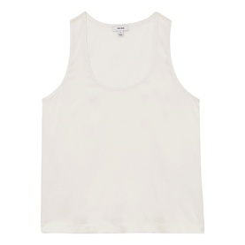 Reiss white sleeveless vest top with scoop neckline and ribbed fabric, womenswear