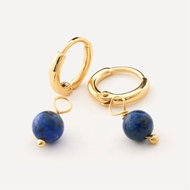 Juvi gold hoop earrings with detachable blue lapis lazuli ball drop charms, gold-tone hardware
