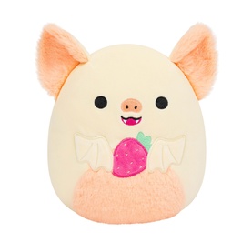 Squishmallows cream and peach pig bat plush toy with strawberry motif, fluffy wings and orange ears, medium size