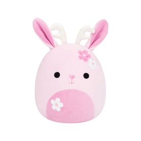 Squishmallows pink bunny plush toy with white antlers, floral embroidery detail, and soft rounded body