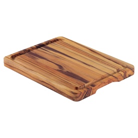 Tramontina brown teak wood cutting board with juice groove channel and rounded corners, rectangular shape