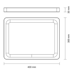 Tramontina brown chopping board, top-down technical diagram showing 400mm x 300mm dimensions and 30mm depth profile.