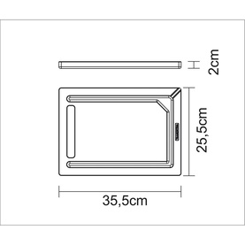 Tramontina Brown Board technical line drawing showing dimensions: 35.5cm wide, 25.5cm tall, 2cm depth, with handle detail