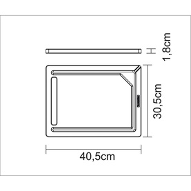 Tramontina brown board technical line drawing showing dimensions: 40.5cm width, 30.5cm height, 1.8cm depth