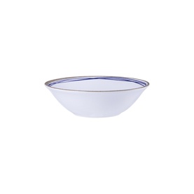 Tramontina blue and white ceramic bowl with navy blue rim detail and gold accent line, part of dinner set collection