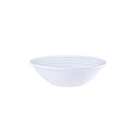 Tramontina white ceramic bowl with embossed dotted rim detail, part of a dinner set collection.