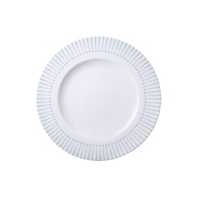 Tramontina white dinner plate with embossed ribbed rim detail, clean minimalist design on plain background.