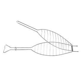 Tramontina stainless steel fish-shaped griddle basket with long handle and wire grid design for grilling
