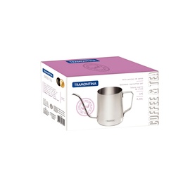 Tramontina stainless steel pour-over kettle with long gooseneck spout, shown in branded Coffee & Tea packaging box.