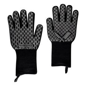 Tramontina black heat-resistant oven gloves with grey silicone grip pattern and elasticated cuffs, sold as a pair