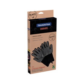 Tramontina Churrasco black BBQ gloves in packaging, with textured grip pattern, sold as a pair