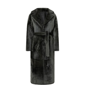 Long Belted Shearling Coat