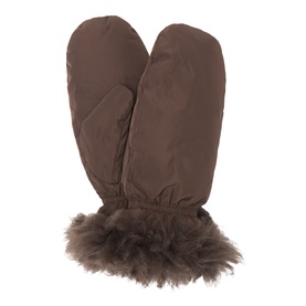 Yves Salomon Faux Fur Shearling Mittens in Cold Brew, duck down filled with plush faux fur trim cuffs, elasticated wrist