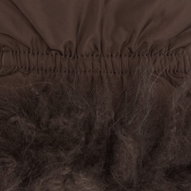 Yves Salomon Faux Fur Shearling Mittens in Cold Brew, close-up of plush faux fur trim and elasticated wrist detail