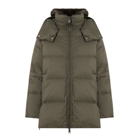Yves Salomon herbal tea padded jacket with fur-trim hood, zip fastening, and oversized quilted silhouette