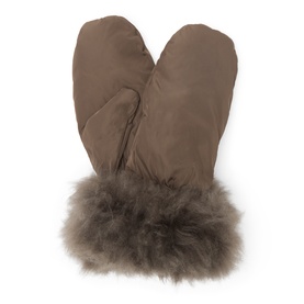 Yves Salomon Faux Fur Shearling Mittens in khaki with plush faux fur cuffs and soft outer shell