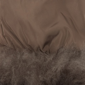 Yves Salomon Faux Fur Shearling Mittens in khaki, showing smooth leather upper and plush faux fur trim detail close-up