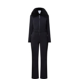 Shearling-Trim Belted Jumpsuit